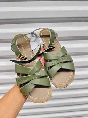 Salt Water Sandals by Hoy Olive Green Leather Knot Strap Sandals